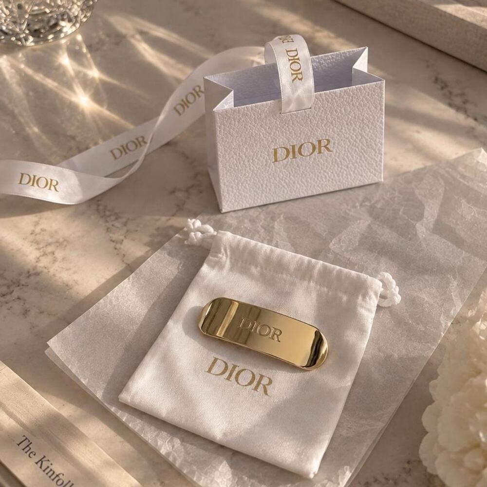 Dior gold logo hair barrette